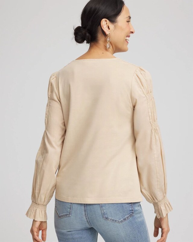 Pima Smocked Long Sleeve Tee - image 3